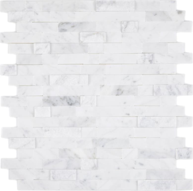selbstklebende Verbund Mosaikstäbchen Naturstein weiss mit Carrara Fliesenspiegel Küche Wand Optik MOS200-M22