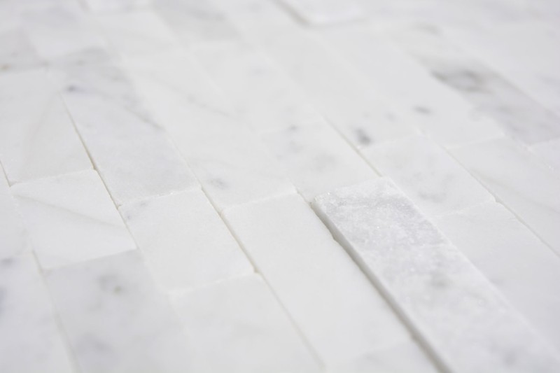 selbstklebende Verbund Mosaikstäbchen Naturstein weiss mit Carrara Fliesenspiegel Küche Wand Optik MOS200-M22