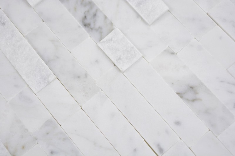bastoncini autoadesivi di mosaico composito in pietra naturale bianca con piastrelle di Carrara backsplash cucina parete look MOS200-M22