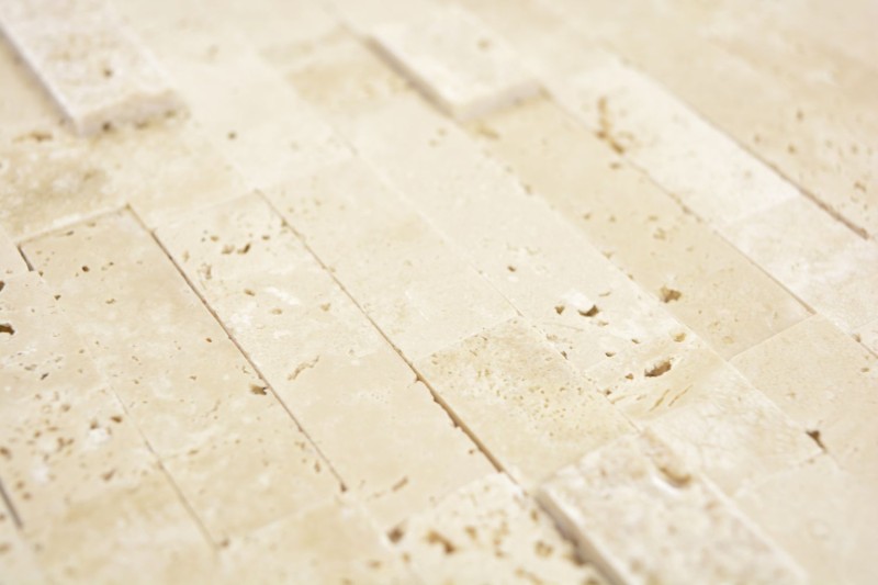 bastoncini autoadesivi mosaico composito pietra naturale Traverin beige piastrelle backsplash cucina parete ottica MOS200-M42