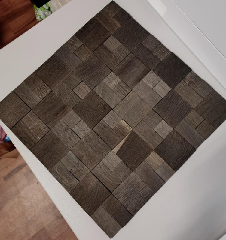 self-adhesive wood mosaic wood panel facing dark brown 3D wood wall kitchen tile backsplash