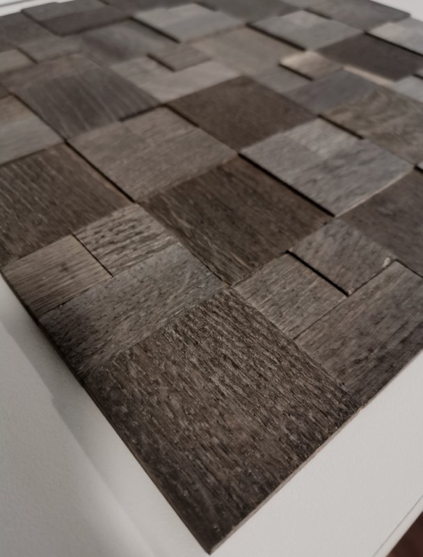 self-adhesive wood mosaic wood panel facing dark brown 3D wood wall kitchen tile backsplash