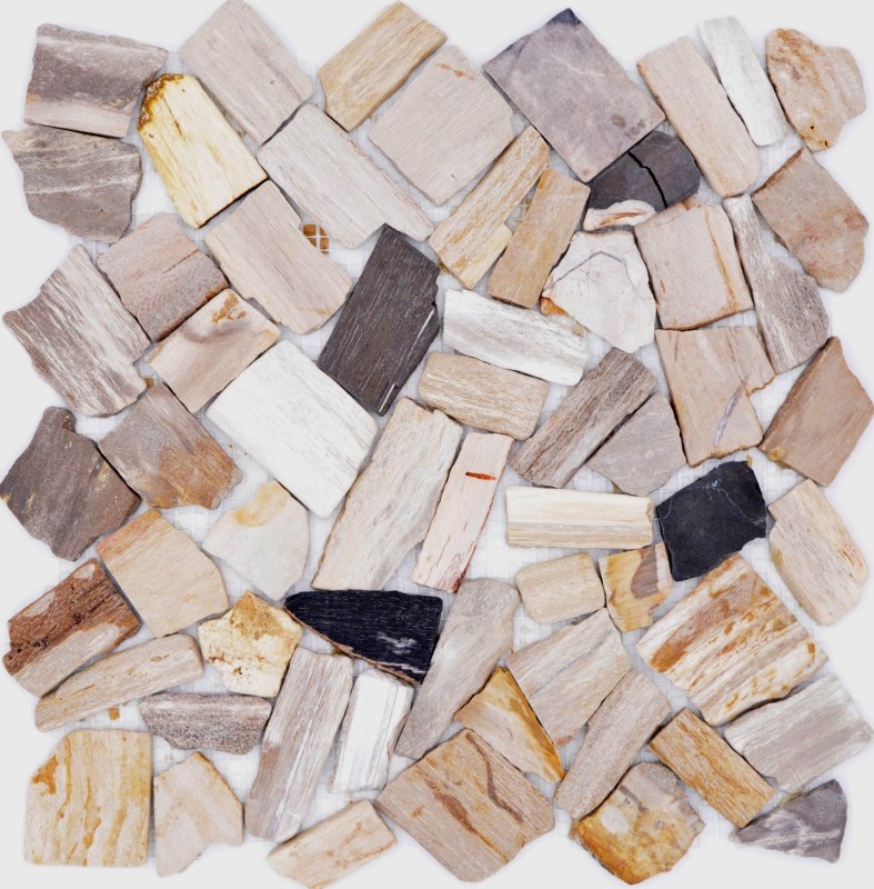 Mosaik Bruch Fossiles Natursteinmosaik Polygonal Mosiakmatte Wood Holzoptik Duschtasse Küche Wand Fliesenspiegel - MOS44-Fossil