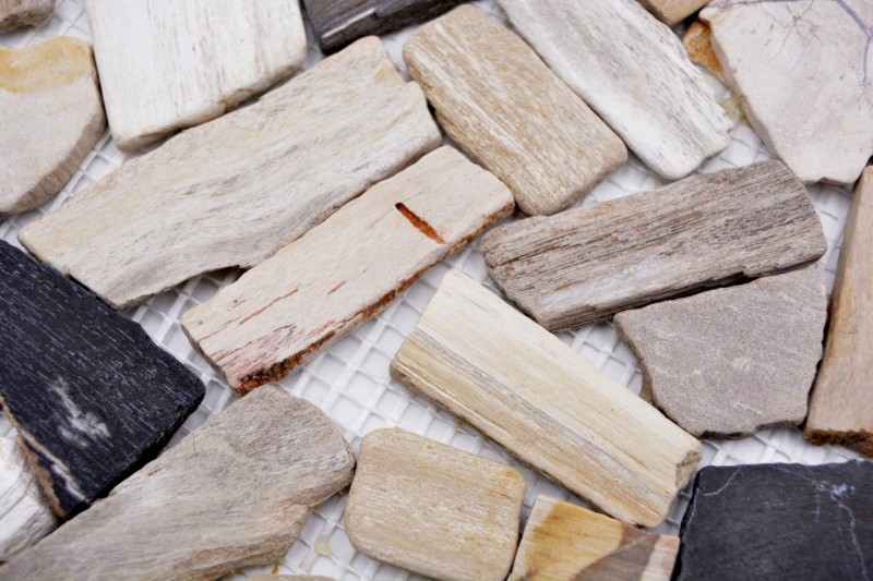 Mosaic quarry Fossil natural stone mosaic Polygonal mosaic mat Wood wood look shower tray kitchen wall tile backsplash - MOS44-Fossil