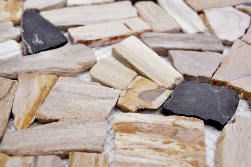Mosaïque Bruch Mosaïque fossile en pierre naturelle Polygonal Mosiak Mat Wood aspect bois Receveur de douche Cuisine Mur Carrelage - MOS44-Fossil
