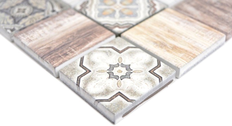 Mosaic tile patchwork light beige beige mosaic tile wall tile mirror wood look bathroom MOS160-w100