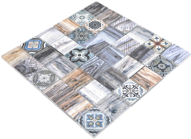 Mosaic tile patchwork blue gray wood look tile backsplash kitchen backsplash MOS160-w400