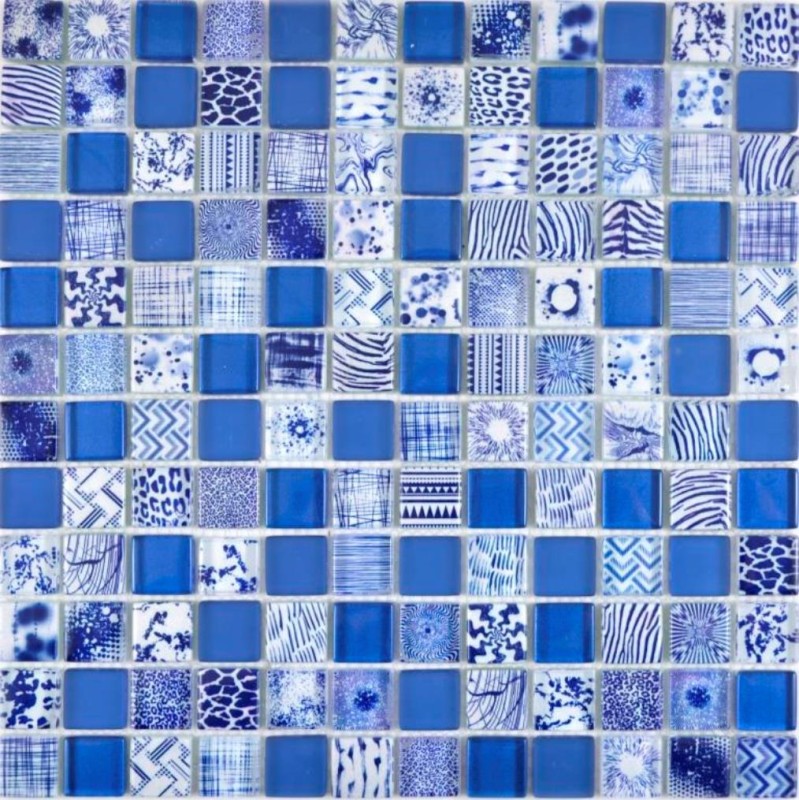 Mosaico di vetro tessere di mosaico Arts and Crafts bianco blu muro piastrelle backsplash cucina doccia bagno MOS74-0402