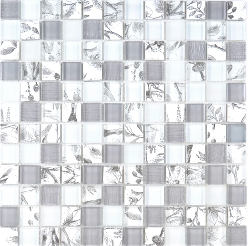 Mosaïque de verre Carreaux de mosaïque Arts and Crafts blanc gris mur carrelage cuisine douche salle de bain MOS74-2000