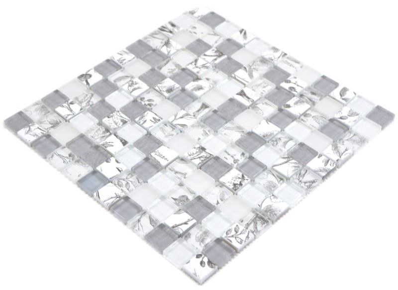 Glass mosaic mosaic tiles Arts and Crafts white gray wall tile backsplash kitchen shower bathroom MOS74-2000