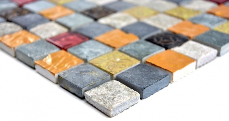 Artificial stone rustic mosaic tile glass mosaic quartz resin anthracite gray black gold red tile backsplash wall bathroom kitchen - MOS83-0207
