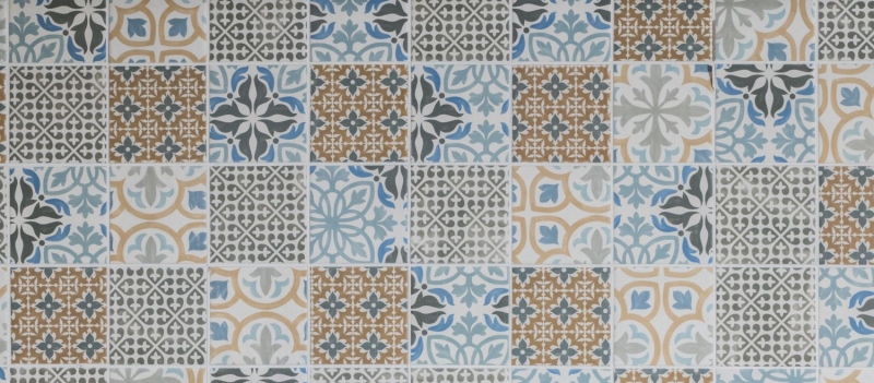 Mosaico vintage dipinto a mano in ceramica crema blu arancio grigio opaco MOS22B-1406_m