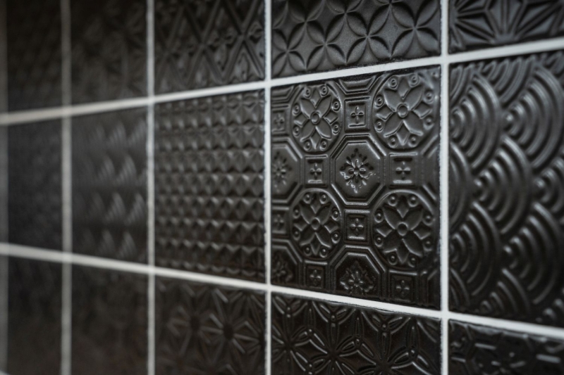 Hand pattern retro vintage mosaic tile ceramic black Spirit black MOS22B-1403_m