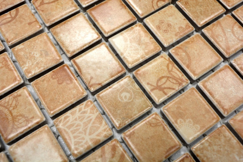 Piastrella di mosaico dipinta a mano mosaico ceramico retro vintage beige marrone alzatina cucina MOS18D-1412_m