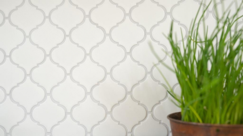 Hand-patterned retro vintage mosaic tile ceramic Florentine white matt MOS13-11WM_m