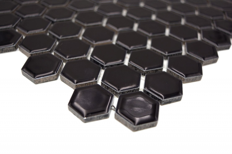 Hand pattern mosaic tile ceramic hexagon black glossy wall tile bathroom tile MOS11A-0302_m