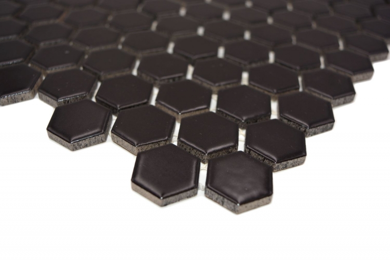 Hand-painted mosaic tile ceramic hexagon black matt shower splashback MOS11A-0311_m