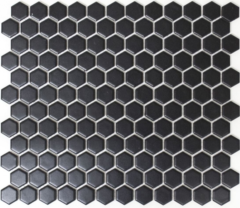 Handmuster Mosaik Fliese Keramik Hexagon schwarz matt Duschrückwand Fliesenspiegel  MOS11A-0311_m
