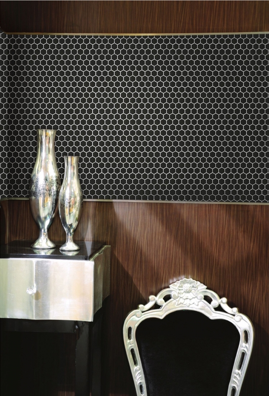 Motif main Mosaïque Céramique Hexagone noir mat Miroir de fond de douche MOS11A-0311_m