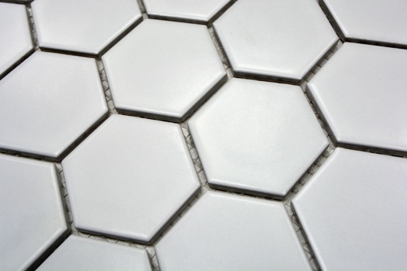 Handmuster Mosaik Fliese Keramik Hexagon weiß matt Wandfliesen Badfliese MOS11B-0111_m