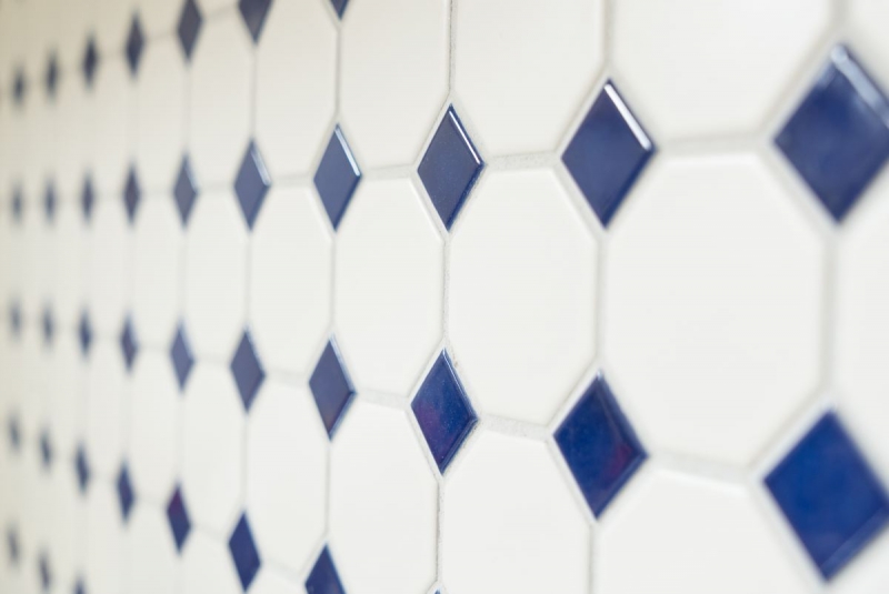 Piastrella di mosaico dipinta a mano in ceramica blu ottagono bianco opaco blu lucido piastrella da parete bagno MOS13-OctaG464_m