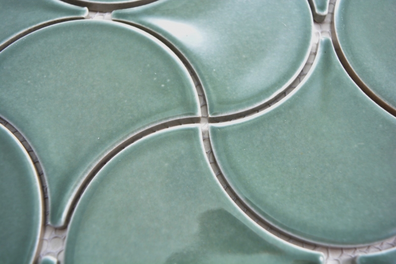 Piastrella di mosaico dipinta a mano in ceramica ventaglio benzina onda lucida piastrella da parete bagno MOS13-FSW18_m