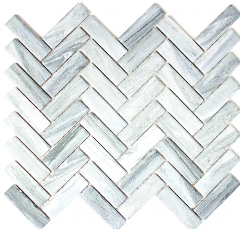 Hand-patterned mosaic tile ceramic herringbone stone look gray shower splashback tile mirror MOS24-SO32_m