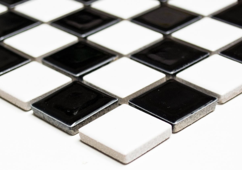 Hand-painted mosaic tile ceramic chessboard black white glossy backsplash MOS18-0306_m