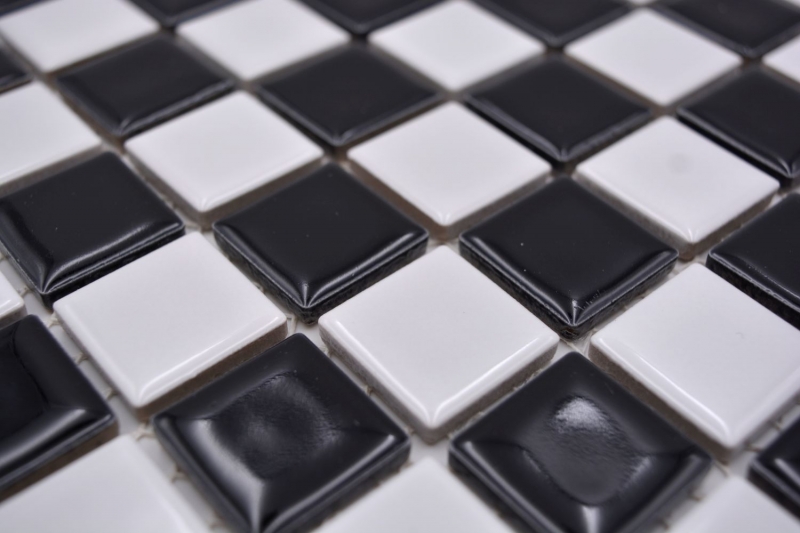 Hand-painted mosaic tile ceramic chessboard black white glossy backsplash MOS18-0306_m