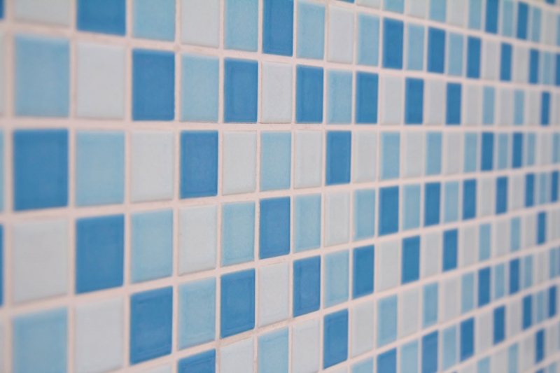 Campione a mano piscina mosaico piastrelle ceramica blu bianco lucido doccia parete MOS18-0407_m