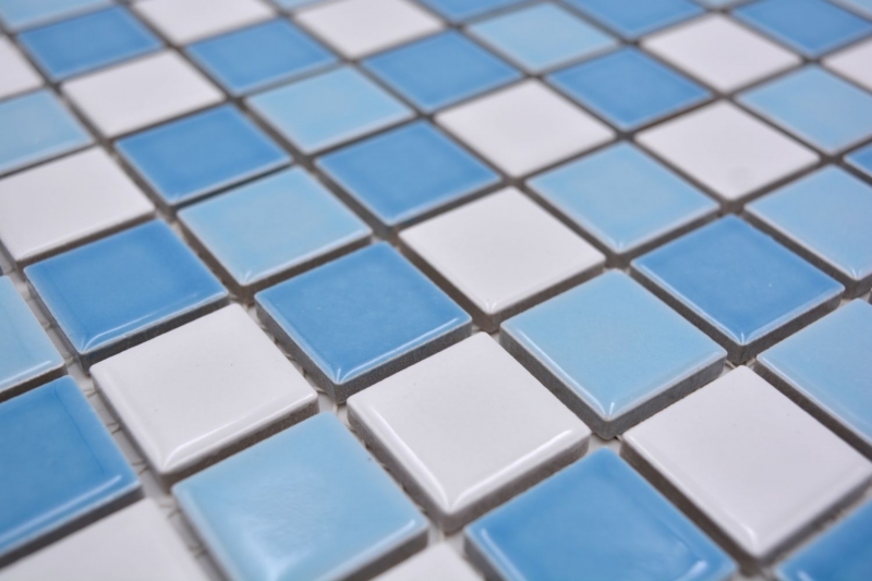 Campione a mano piscina mosaico piastrelle ceramica blu bianco lucido doccia parete MOS18-0407_m