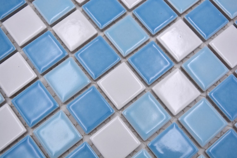 Handmuster Schwimmbadmosaik Mosaikfliese Keramik blau weiss glänzend Duschwand MOS18-0407_m