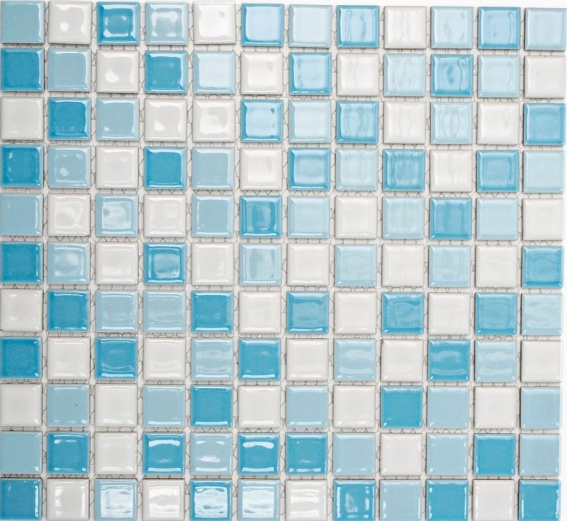 Échantillon manuel Mosaïque de piscine Carreau de douche en céramique bleu blanc brillant MOS18-0407_m