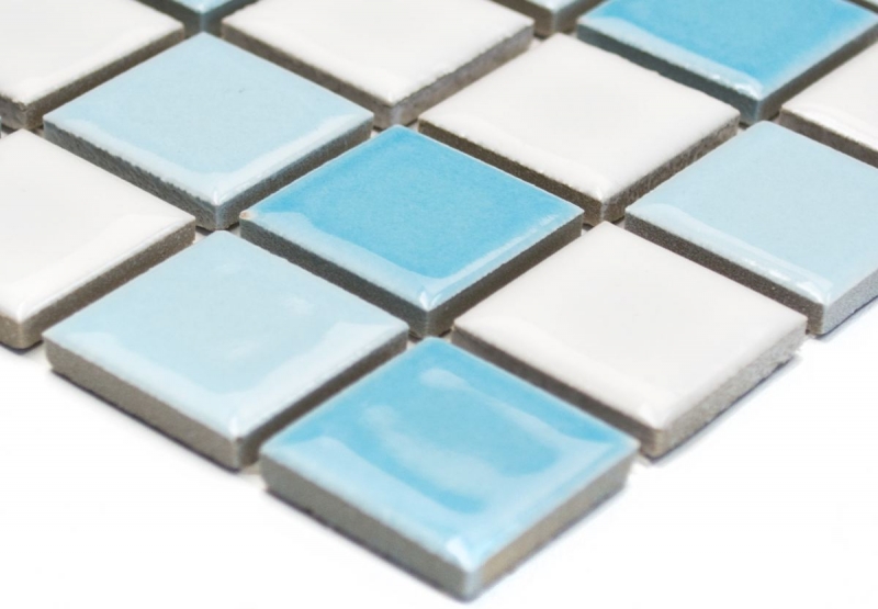 Échantillon manuel Mosaïque de piscine Carreau de douche en céramique bleu blanc brillant MOS18-0407_m