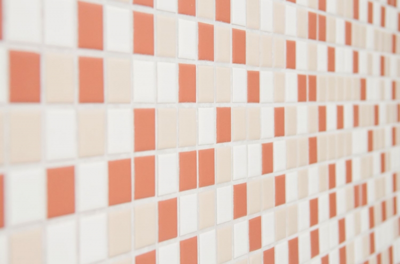 Piastrella di mosaico dipinta a mano in ceramica bianco crema terracotta opaca backsplash cucina MOS18-1311_m