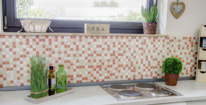 Handmuster Mosaikfliese Keramik weiß creme terracotta matt Fliesenspiegel Küche MOS18-1311_m