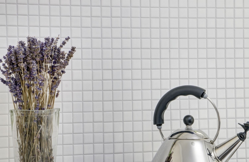 Hand-painted ceramic mosaic shower splashback WHITE GLOSSY bathroom tile kitchen splashback MOS18D-0101_m