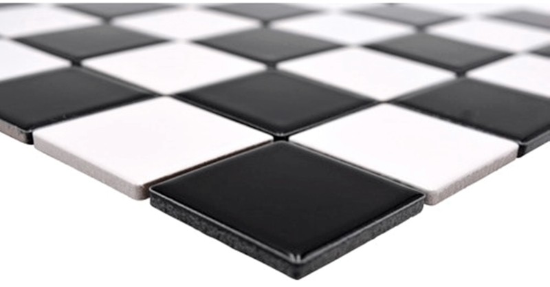 Hand sample kitchen mosaic tile checkerboard black white glossy MOS16-CD200_m