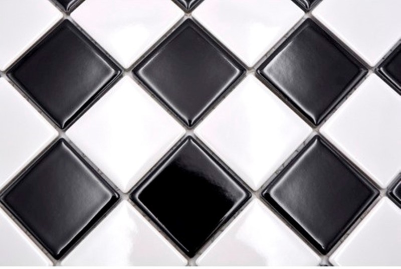 Handmuster Küchen Mosaikfliese Fliesenspiegel Schachbrett schwarz weiß glänzend MOS16-CD200_m