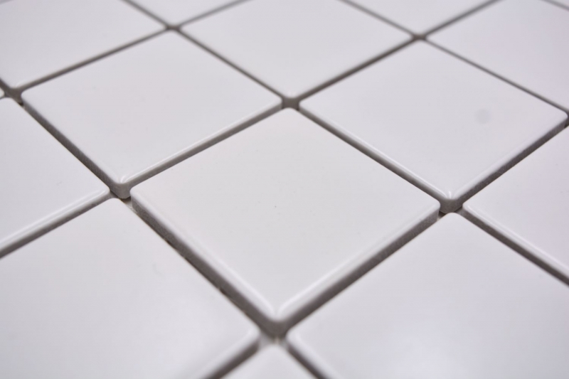 MOS16B-0111_m: piastrella di mosaico a mano in ceramica bianca opaca specchio per bagno