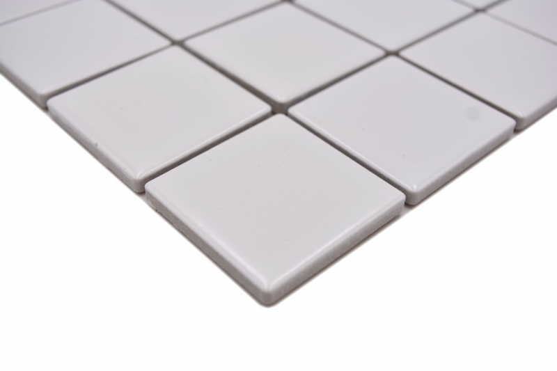 MOS16B-0111_m: piastrella di mosaico a mano in ceramica bianca opaca specchio per bagno