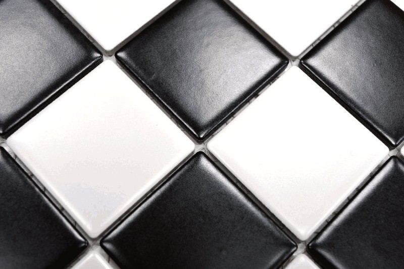Piastrella di mosaico dipinta a mano in ceramica bianca nera opaca a scacchiera MOS16-CD202_m