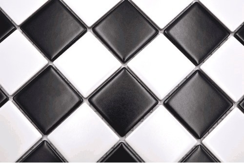 Piastrella di mosaico dipinta a mano in ceramica bianca nera opaca a scacchiera MOS16-CD202_m