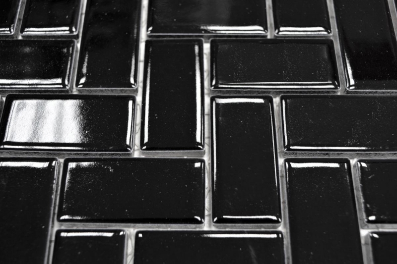 Handmuster Mosaik Fliese Keramik Fischgrät schwarz glänzend Mosaikfliese Bodenfliese MOS24-CHB6BG_m