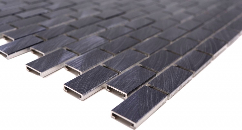 Handmuster Mosaik Fliese Aluminium Brick Aluminium schwarz Fliesenspiegel Küche MOS48-0304_m
