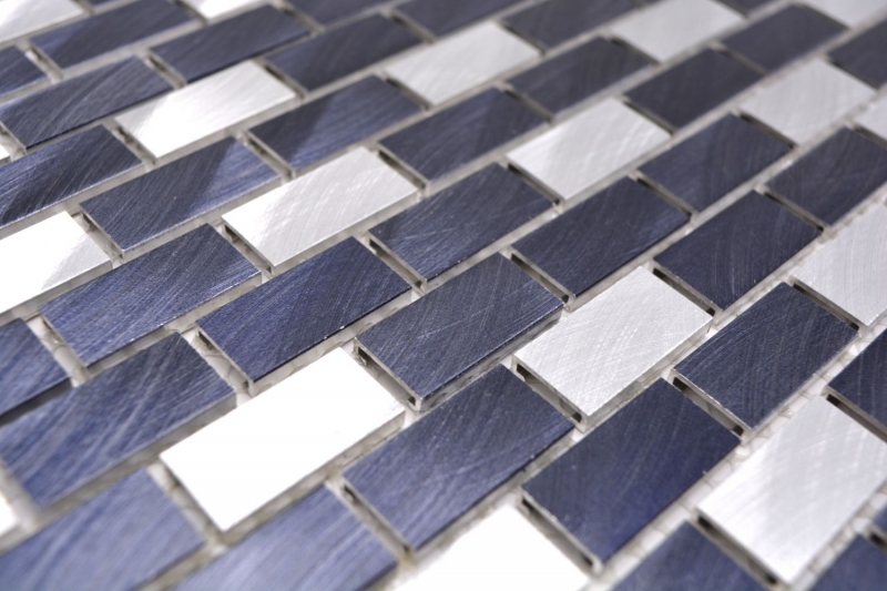 Handmuster Mosaik Fliese Aluminium Brick Aluminium alu schwarz Fliesenspiegel Küche MOS48-0208_m