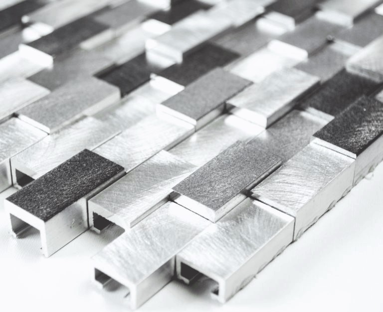Hand sample mosaic tile aluminum brick aluminum 3D alu silver black MOS49-0208_m