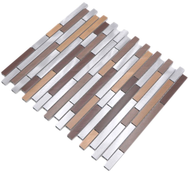 Handmuster Mosaik Fliese Aluminium beige braun Verbund Alu alu kupfer Fliesenspiegel Küche MOS49-A991_m