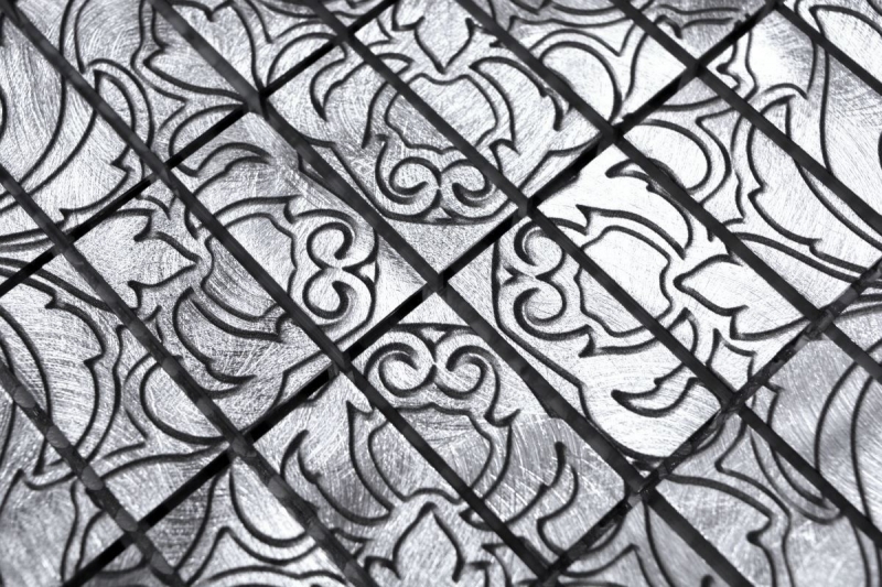 Motif manuel Carreau de mosaïque Aluminium Rectangle Alu argent Miroir de carrelage Cuisine MOS49-C101D_m