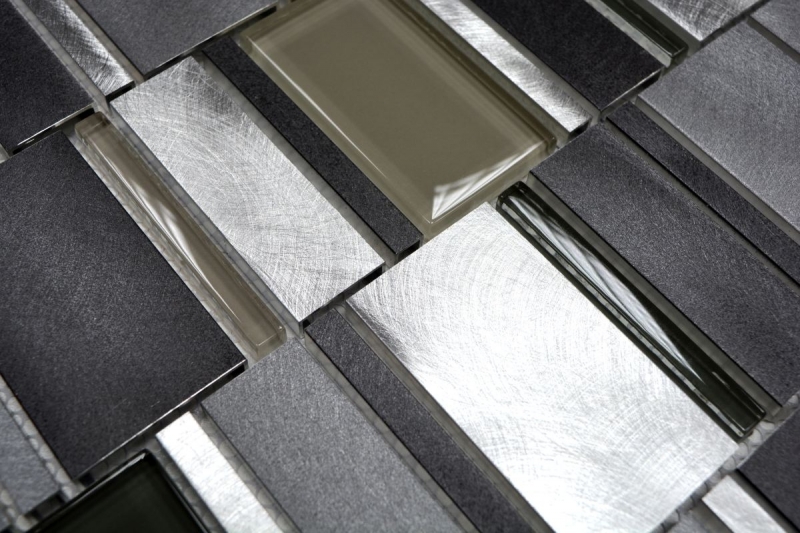 Piastrella di mosaico campione a mano alluminio traslucido combinazione alluminio vetro mosaico Crystal clear grey MOS49-0204_m